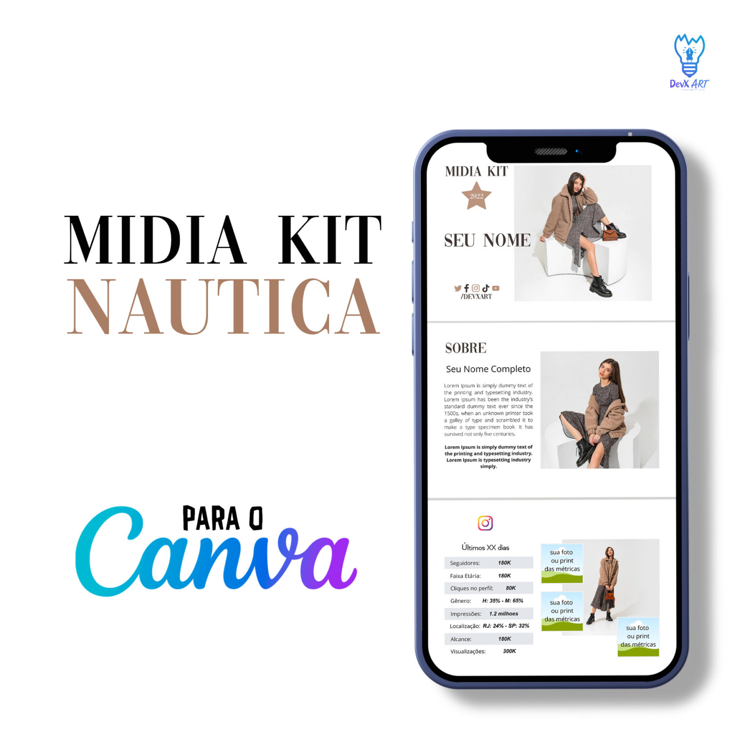 Mídia Kit Influencer 4 Modelos DevX Art